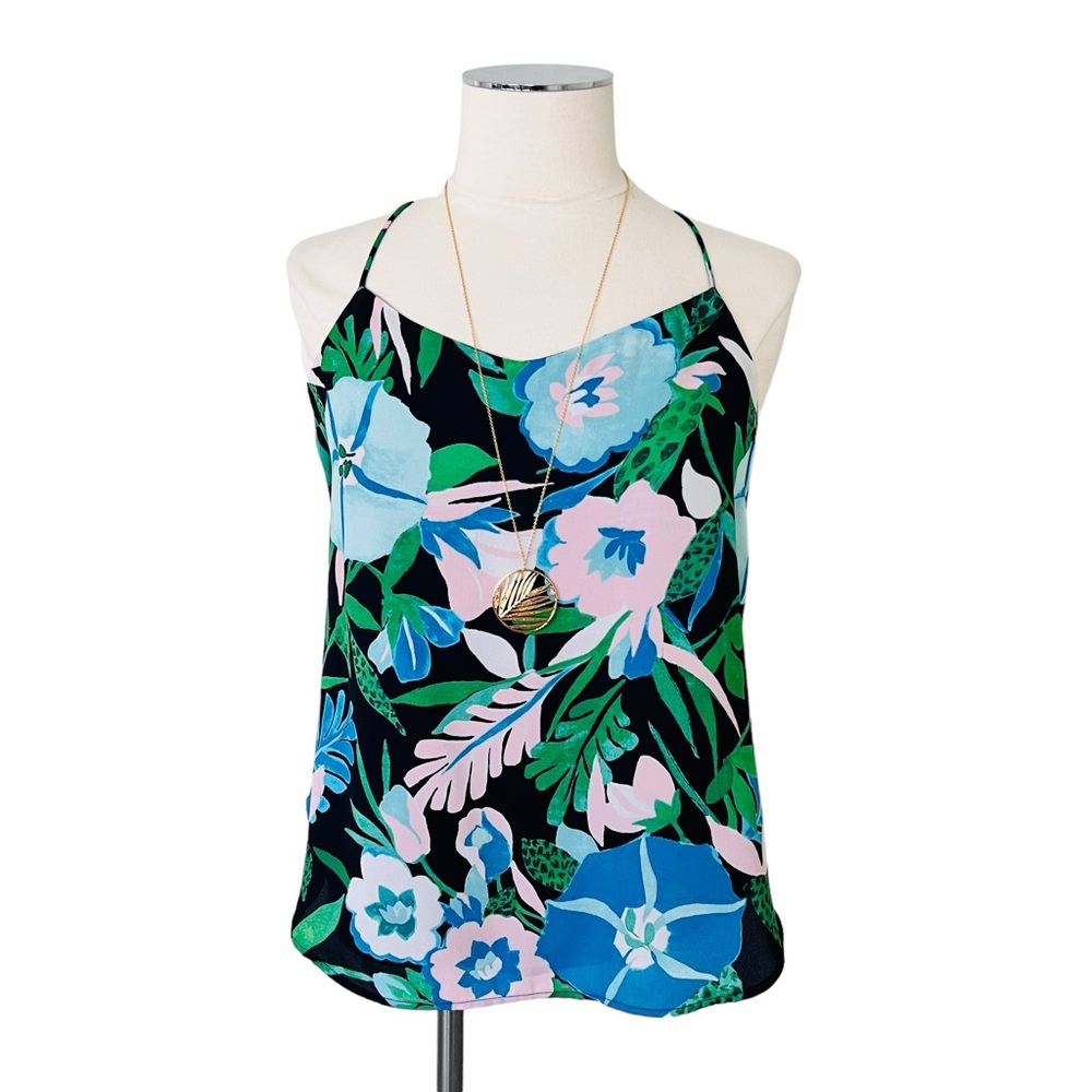 LOFT Petite Blue Green Pink Floral Spaghetti Tank Top Sz Small Petite